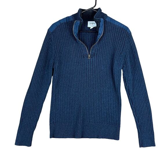 Field & Stream Mens Sweater Blue Heavy Knit Reinforced Shoulders 1/4 Zip Large - Picture 1 of 13
